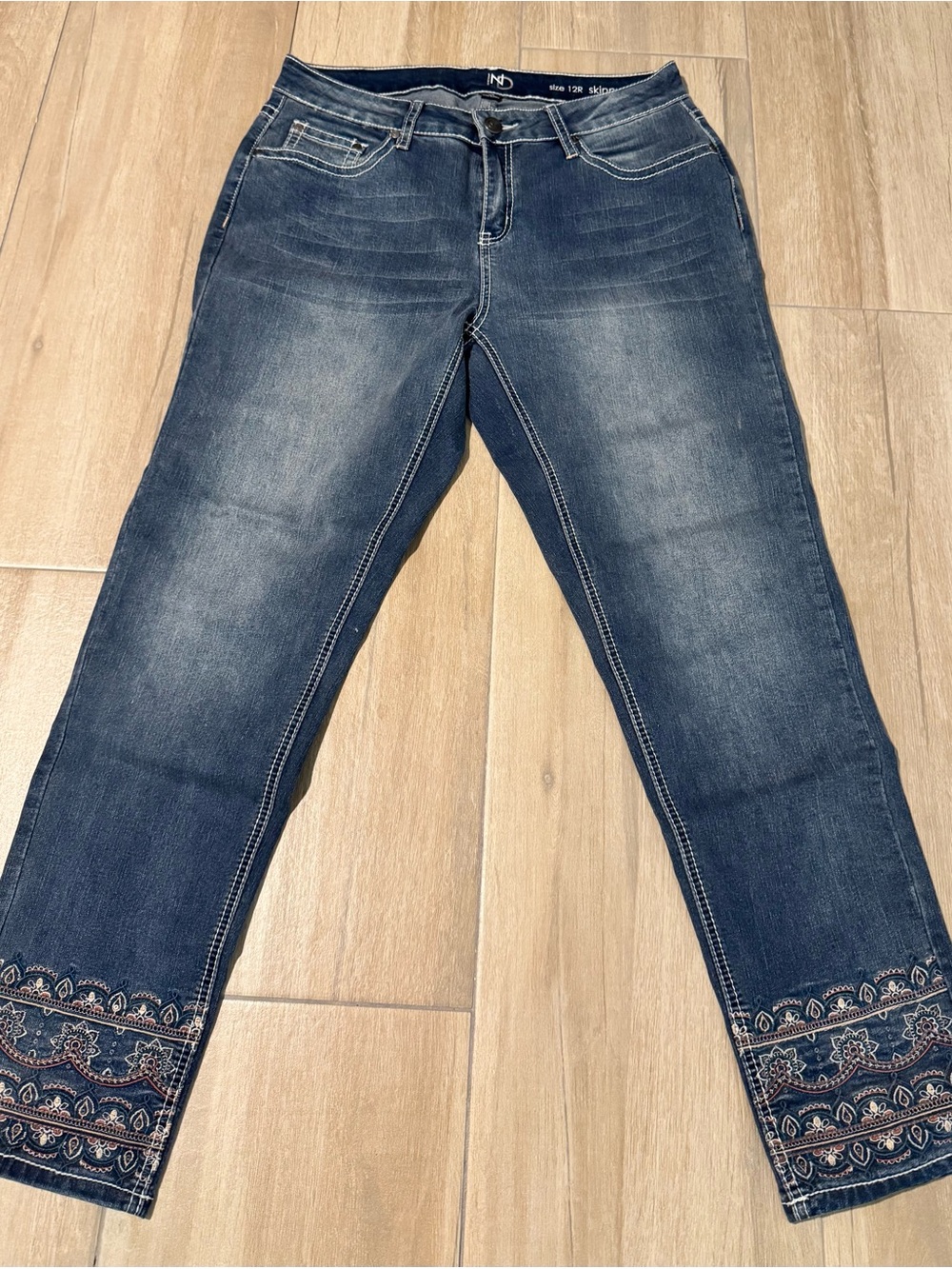 new directions Indigo Skinny Jeans with Embroidered Hem